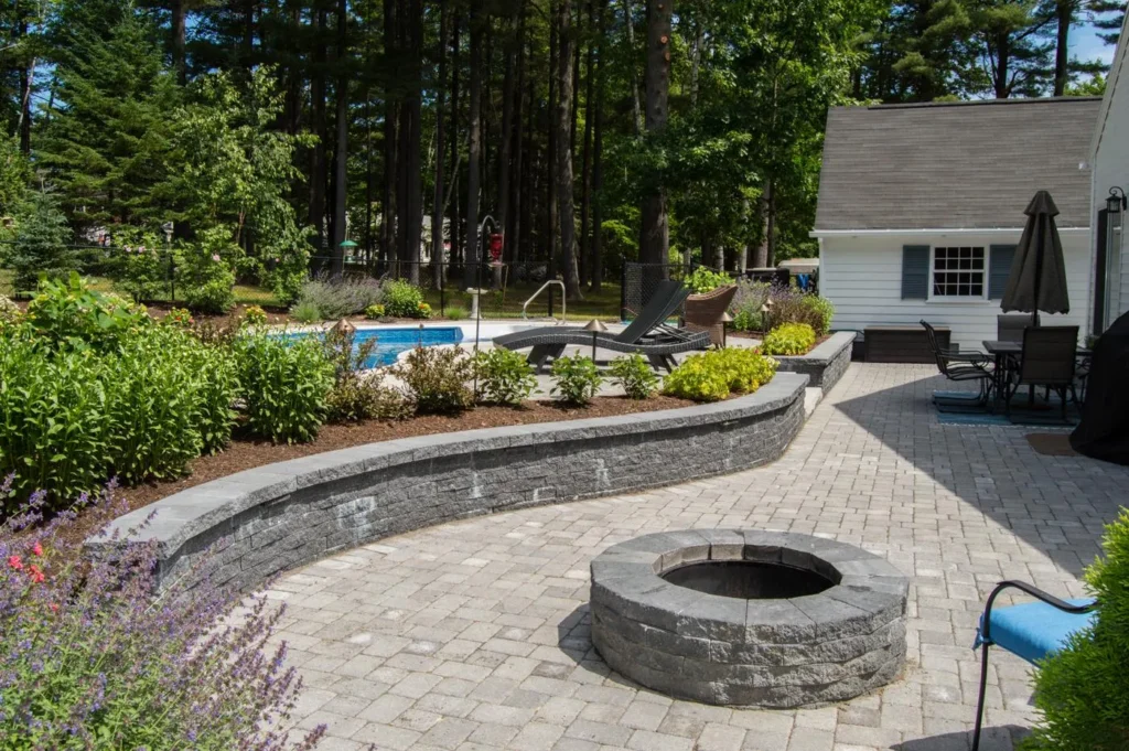 Hardscaping, wall, firepit, amd patio